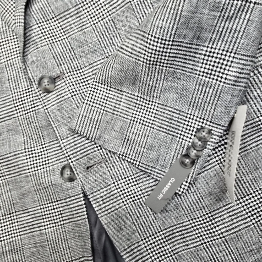 Michael‎ Kors Linen Sport Coat Mens 41R Large Black White Plaid Classic Fit NEW